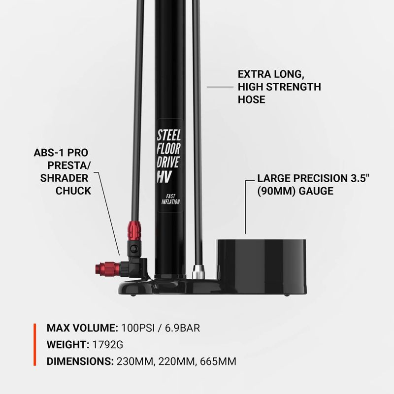 Pumpa na kolo Lezyne Steel HV Floor Drive 3,5 100psi flat black 4