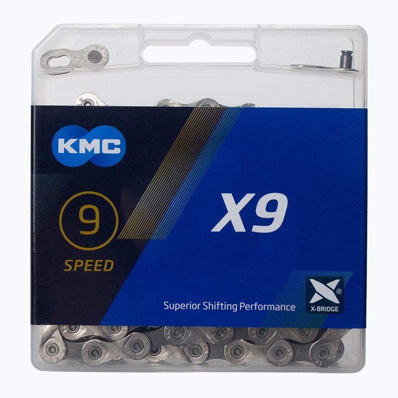 Řetěz na kolo KMC X9 122 článků 9rz stříbrno-šedý BX09NG122