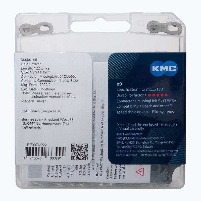 Řetěz KMC e9x122 pro elektrokola stříbrný BE09TNP22 2