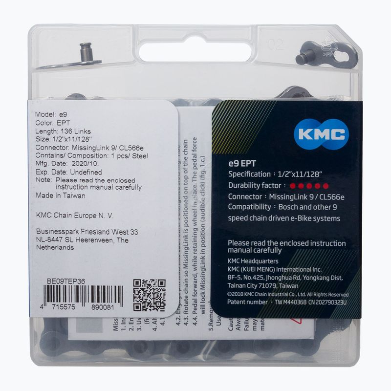 KMC e9 EPT e-Bike řetěz 136 článků 9rz stříbrný BE09TEP36 2