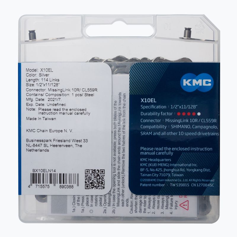 Řetěz KMC X10 EL 10rz 114 článků stříbrný BX10ELN14 2