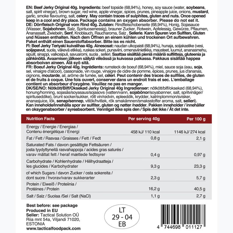 Sušené hovězí maso Tactical Foodpack Beef Jerky Original 40 g 2