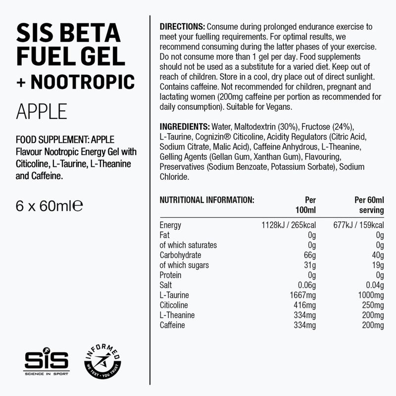 Sada energetických gelů Science in Sport Beta Fuel Energy + Nootropics 6 x 60 ml apple 2