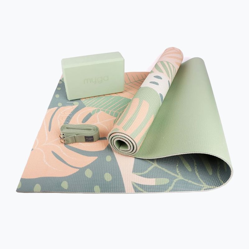 Sada na jógu Myga Palm Yoga Set mat + block + green strap 3