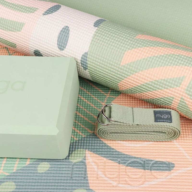 Sada na jógu Myga Palm Yoga Set mat + block + green strap 4