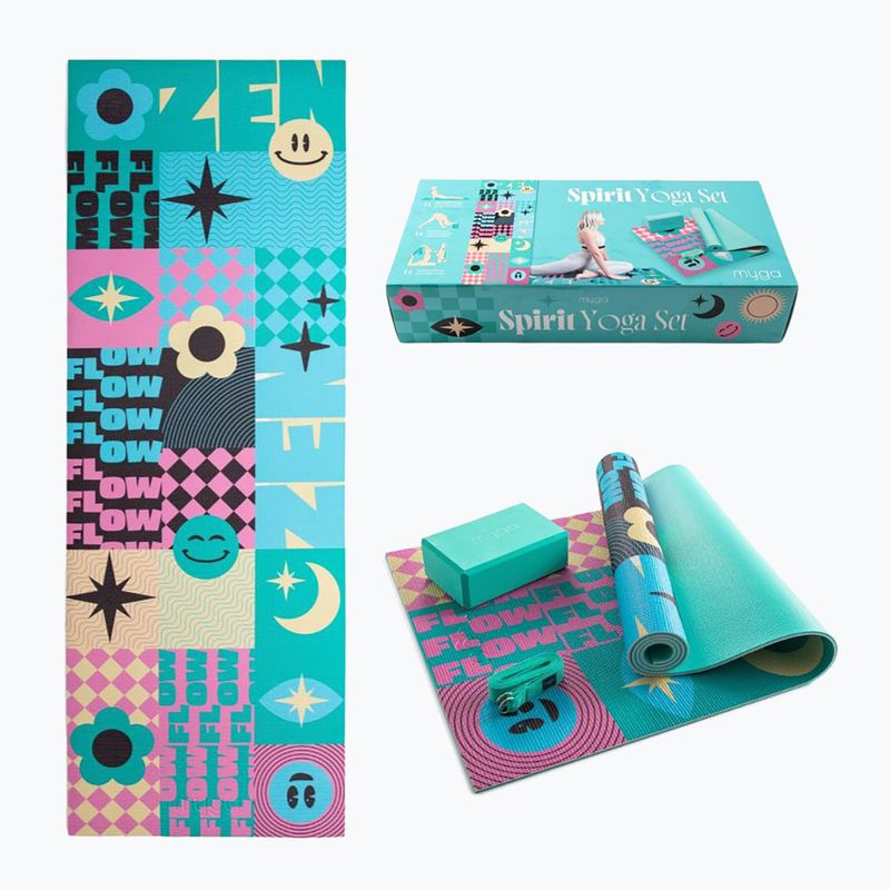 Sada na jógu Myga Spirit Yoga Set mat + block + turquoise strap 12