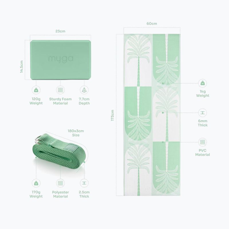 Sada na jógu Myga Sage Palm Yoga Set mat + block + green strap 13