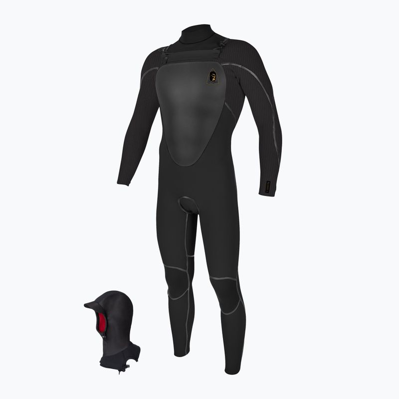 Pánský plavecký neopren O'Neill Mutant Legend 5/4 mm Chest Zip with Hood Full black/tempered steel