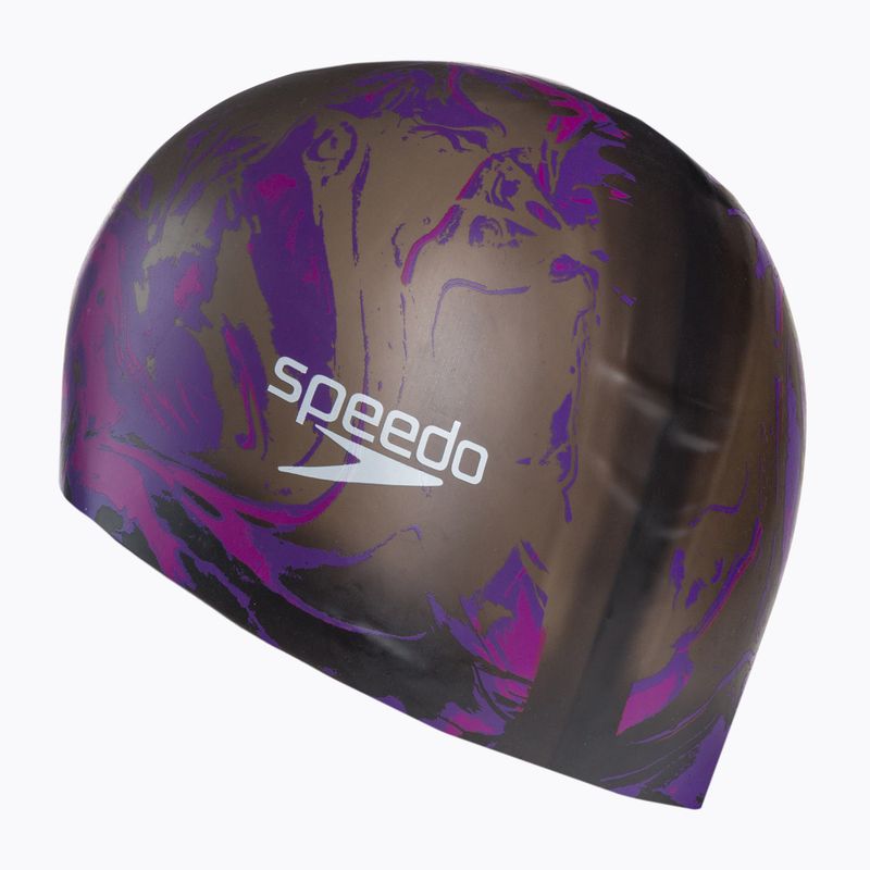 Speedo Plavecká čepice s potiskem dlouhých vlasů černo-fialová 68-11306 2