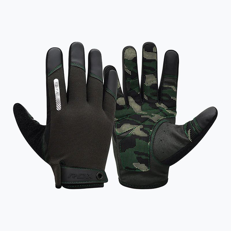 Tréninkové rukavice RDX T2 Touch Screen Friendly Full Finger Gym Gloves army green