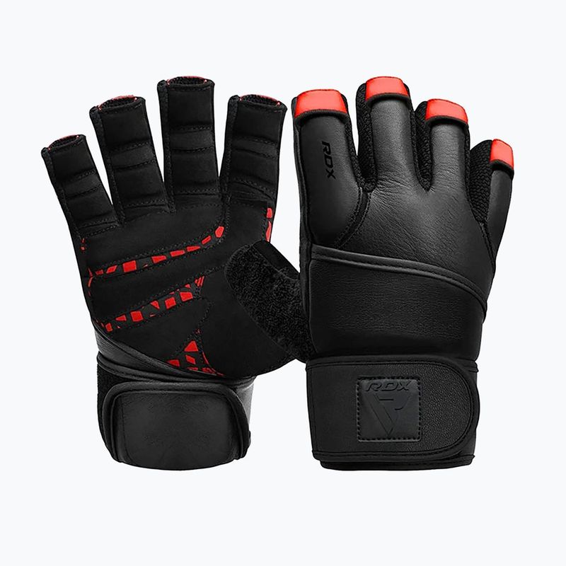 Trekingové rukavice RDX L4 Finger Weightlifting Leather red/black