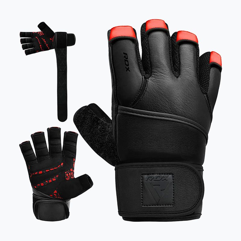 Trekingové rukavice RDX L4 Finger Weightlifting Leather red/black 2