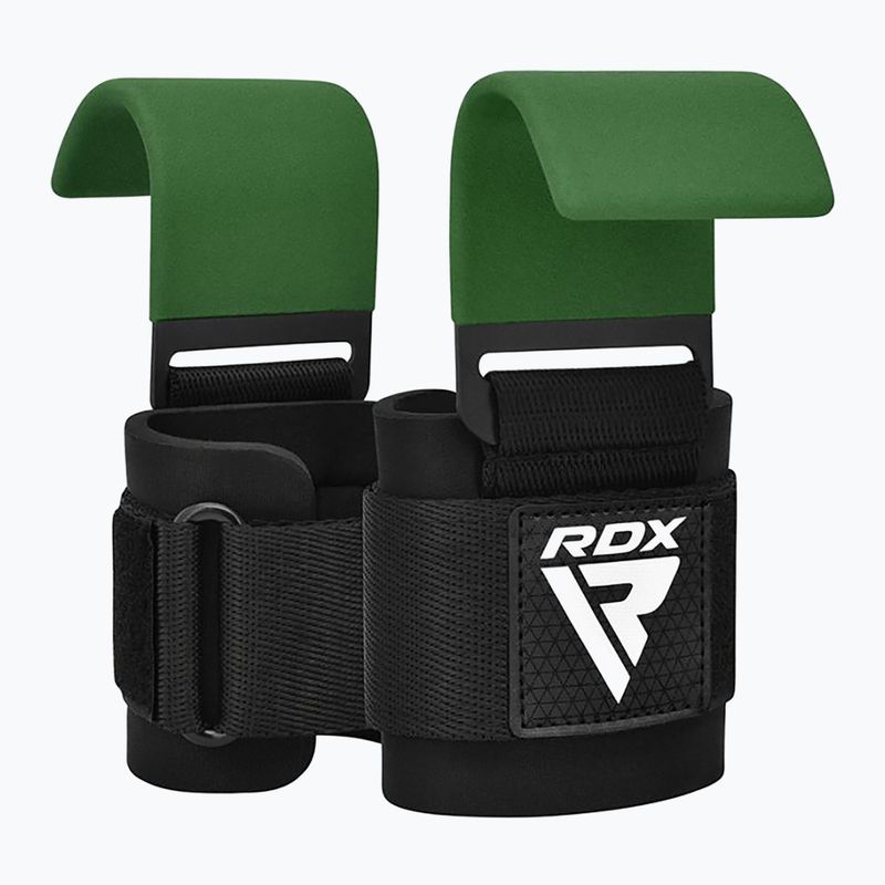 Popruhy s háky na zápěstí RDX W5 Weight Lifting Hook Strap army green