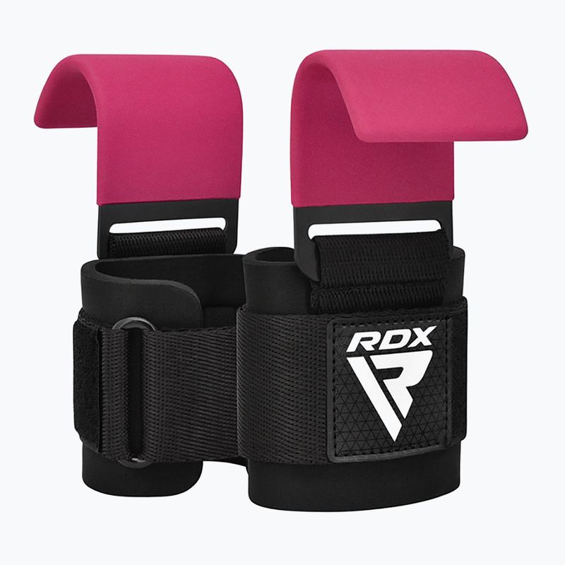 Popruhy s háky na zápěstí RDX W5 Weight Lifting Hook Strap pink