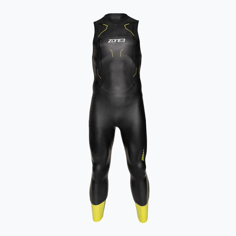Pánské triatlonové pěnové triko ZONE3 bez rukávů Vision black/lime/gun metal 2