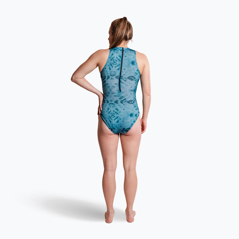 Dámské jednodílné plavky ZONE3 High Neck Costume teal tie dye 5