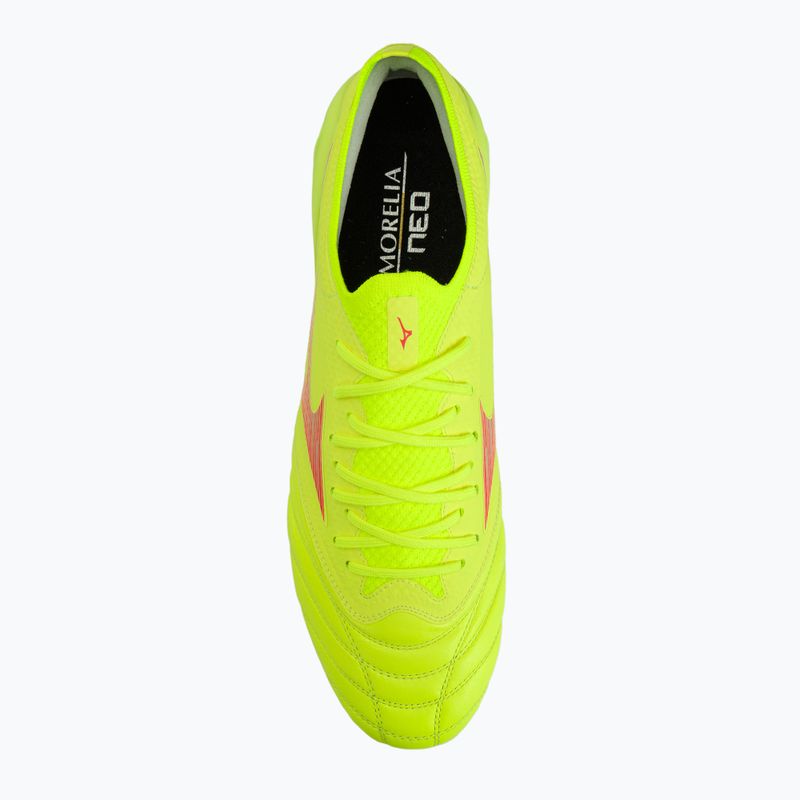 Pánské kopačky Mizuno Morelia Neo IV Β Elite MD safety yellow/fiery coral 2/galaxy silver 7