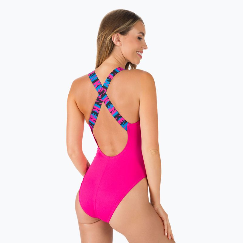 Dámské jednodílné plavky Nike Logo Tape Crossback růžové NESSC262-672 3