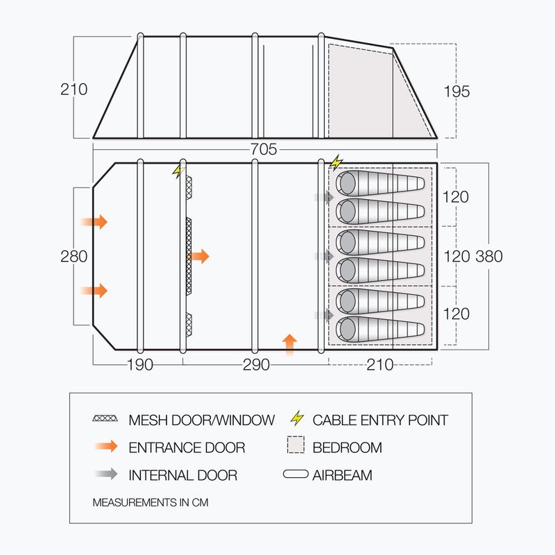 Kempinkový stan pro 6 osobVango Lismore Air TC 600XL Package cloud grey  5