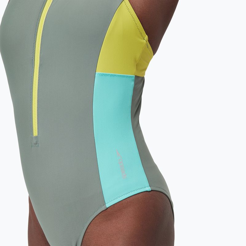 Speedo Zip Colorblock soft olive dámské jednodílné plavky 4