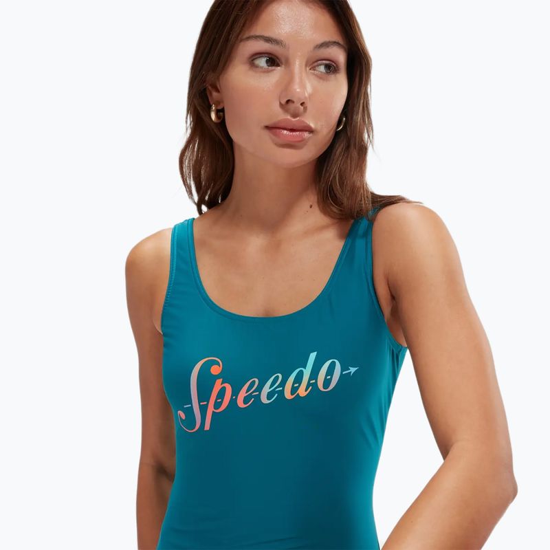 Speedo dámské jednodílné plavky Logo Deep U-Back peacock/pumpkin spice/marine blue 8