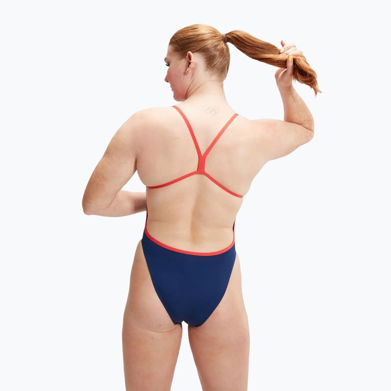 Speedo Placement Digital Vback dámské jednodílné plavky azurově modrá/pravá kobaltová/vodní meloun/bílá 7