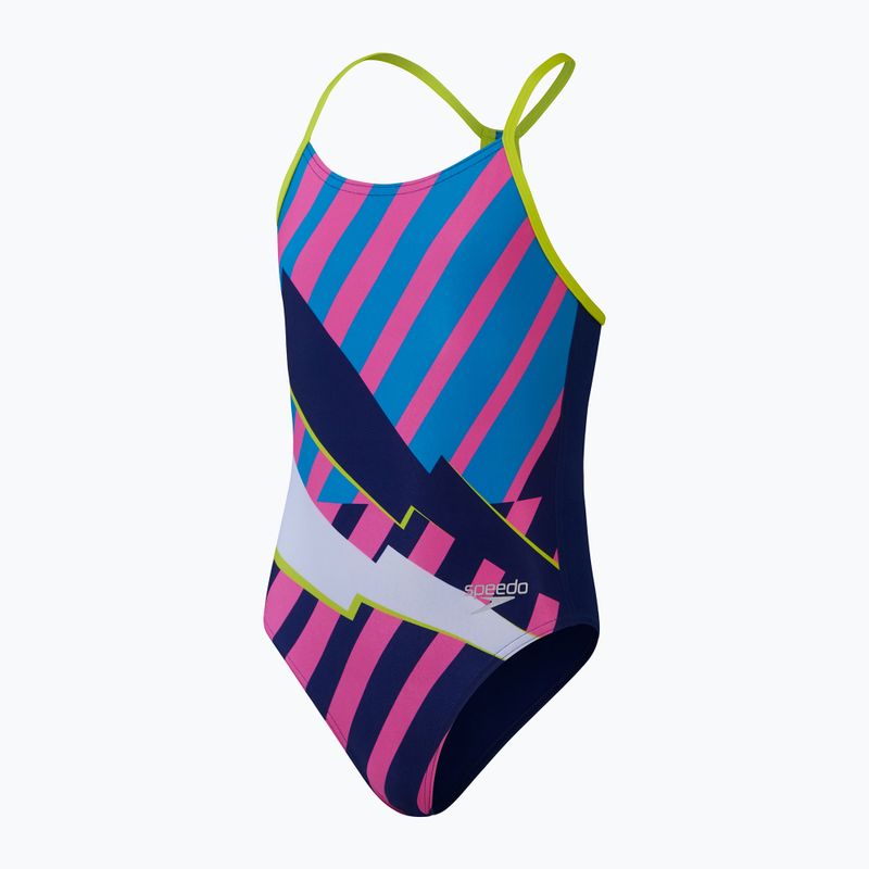 Dětské jednodílné plavky Speedo Placement Lane Line Back cerulean blue/flare pink/bitter lime/bolt 2