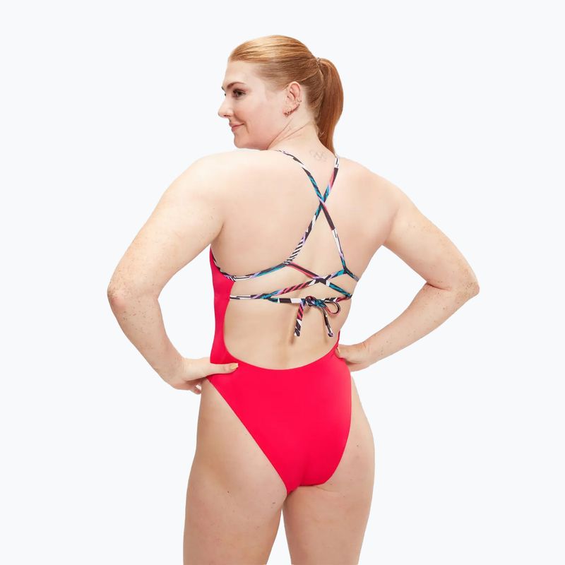 Speedo Solid Lattice Tie-Back dámské jednodílné plavky červené/modré 7