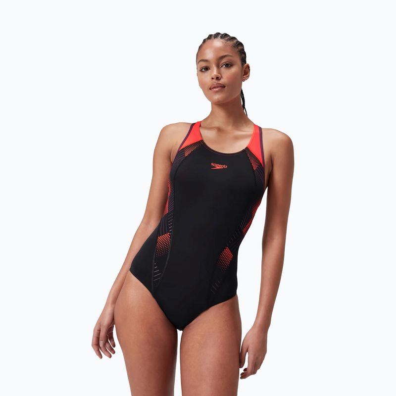 Dámské jednodílné plavky Speedo Placement Laneback black/siren red/plum dandy 6