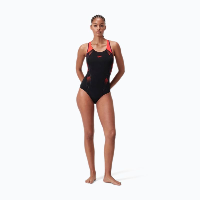 Dámské jednodílné plavky Speedo Placement Laneback black/siren red/plum dandy 7