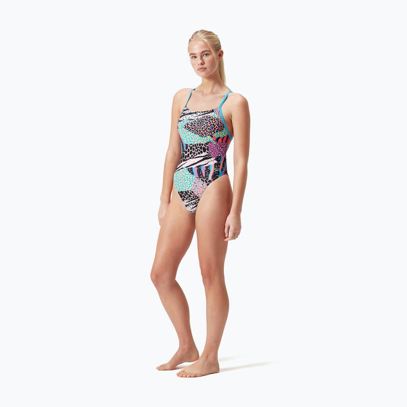 Jednodílné plavky  Speedo Allover Digital Tie Back black/matcha green/siren red 4