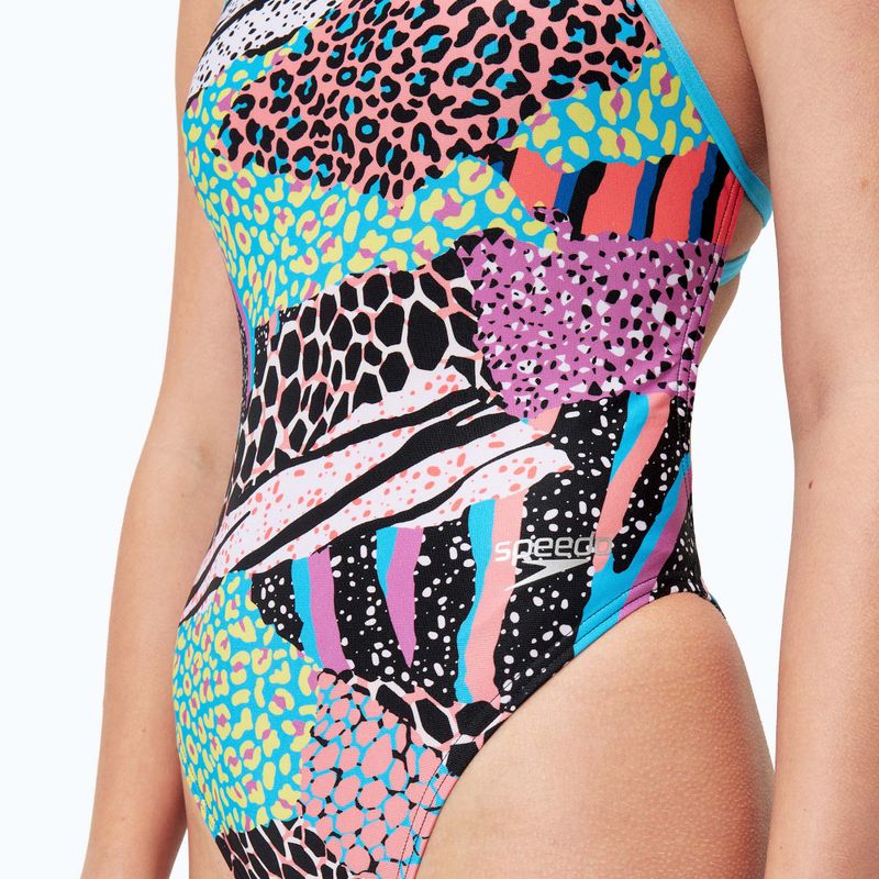 Jednodílné plavky  Speedo Allover Digital Tie Back black/matcha green/siren red 7