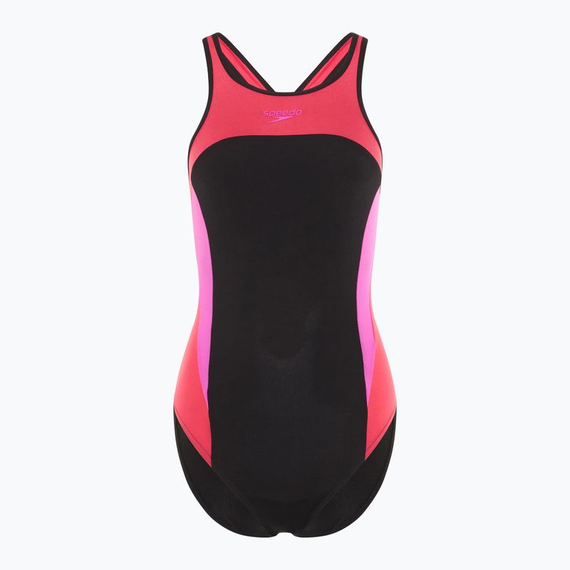 Dámské jednodílné plavky Speedo High Neck Splice Cross Back rapsberry fill