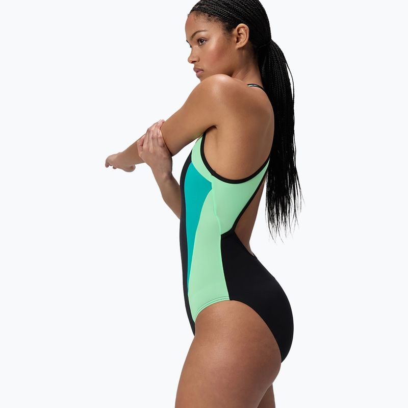 Dámské jednodílné plavky Speedo High Neck Splice Cross Back turquoise gem 4