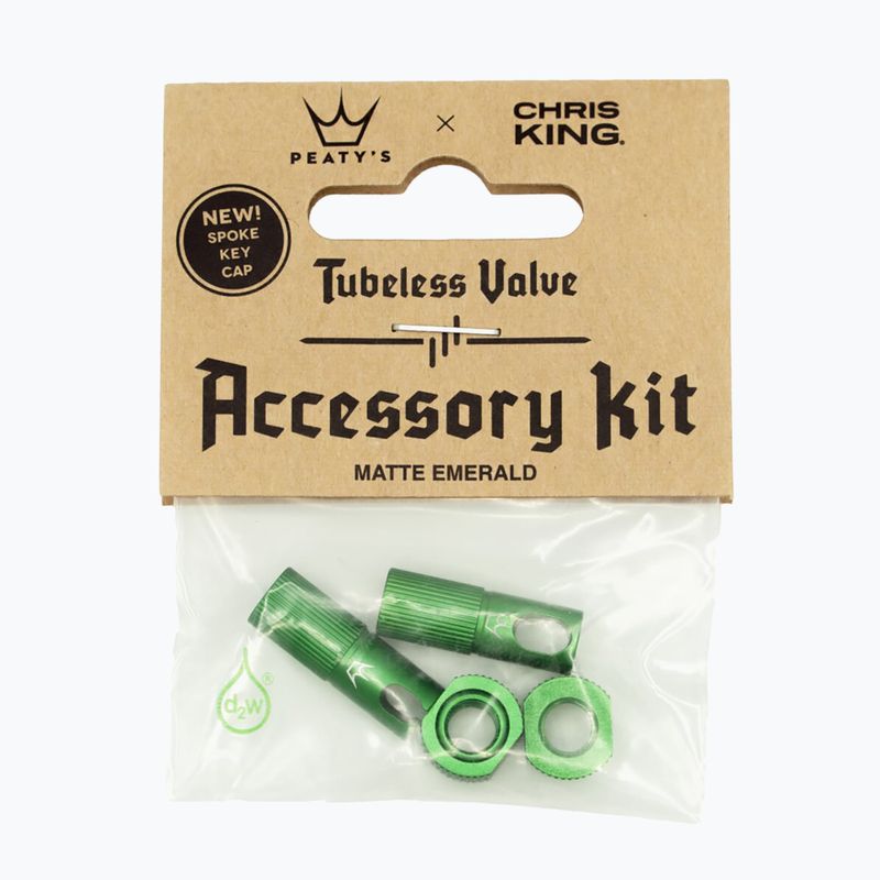 Víčko ventilku pneumatiky Peaty'S X Chris King Mk2 Tubeless Valves Accessory Kit zelené 83800
