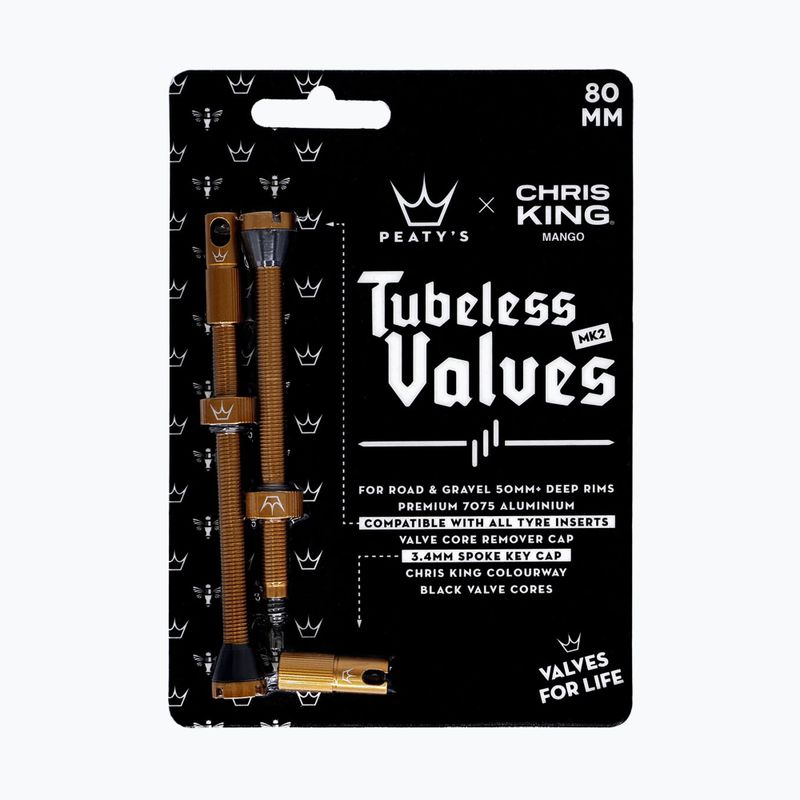 Sada ventilků presta Peaty's X Chris King MK2 Tubeless Valves 80 mm mango 2