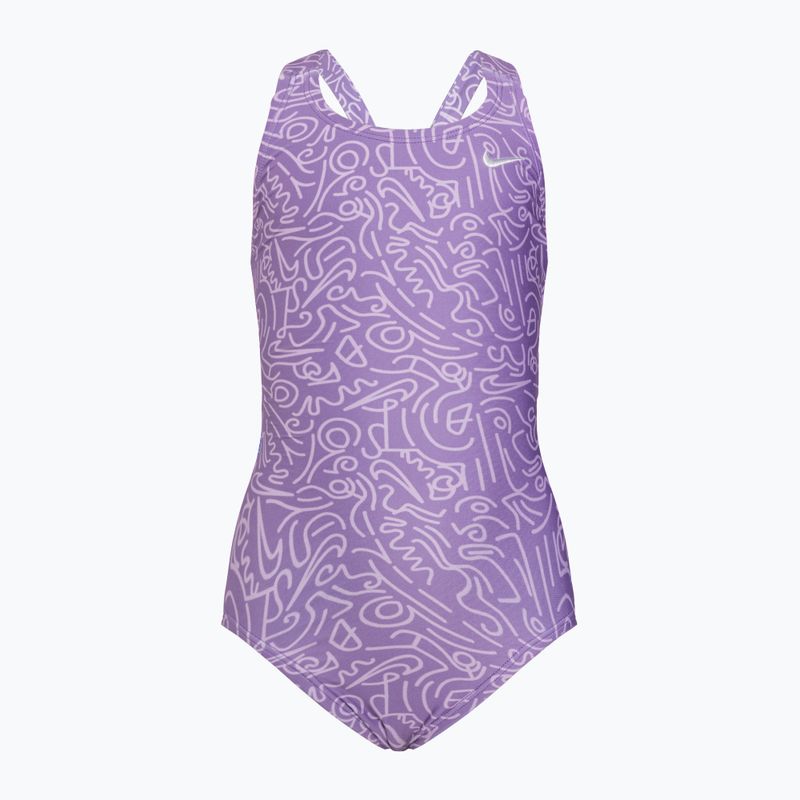 Dětské jednodílné plavky Nike Hydrastrong Multi Print Fastback space purple