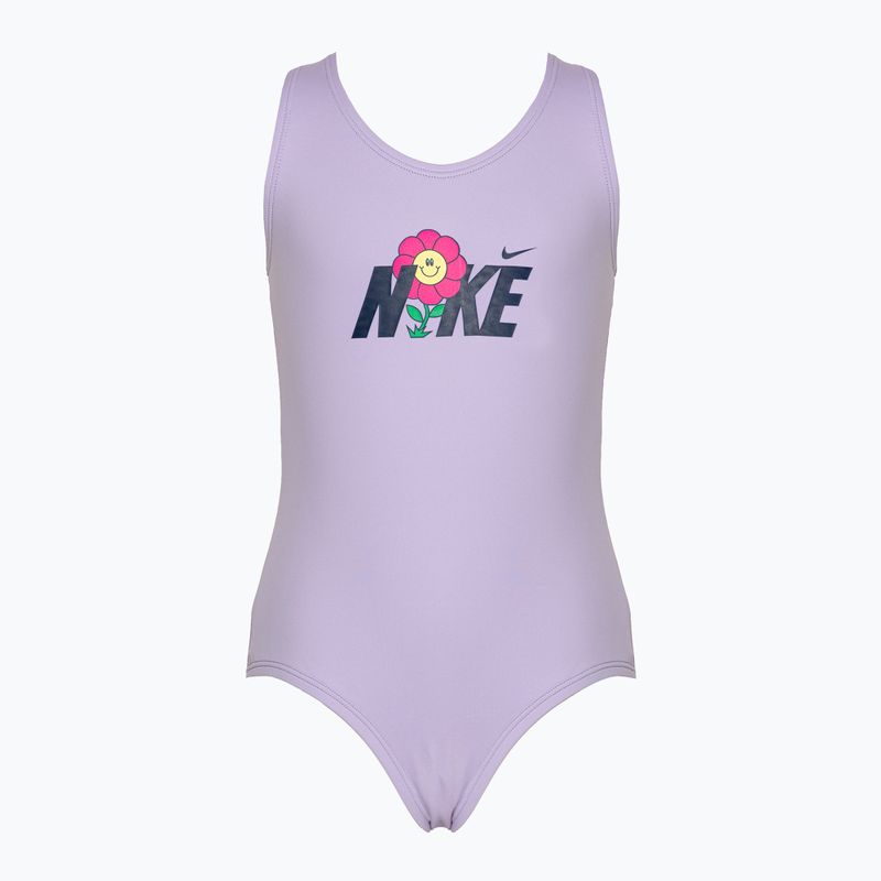 Dětské jednodílné plavky  Nike Multi Logo U-Back lilac bloom