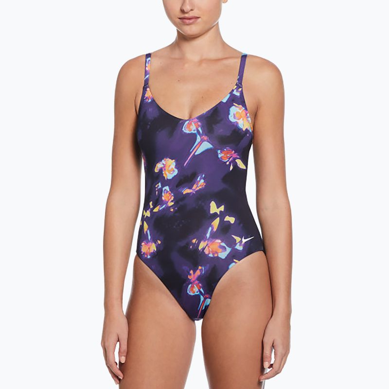 Dámské jednodílné plavky Nike Floral Blur V-Neck black
