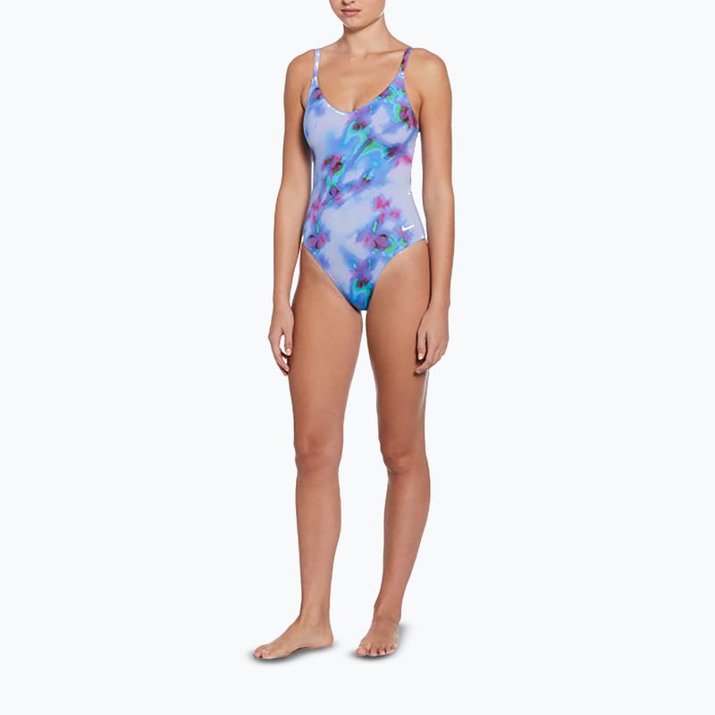 Dětské jednodílné plavky Nike Floral Blur V-Neck hydrangeas 2