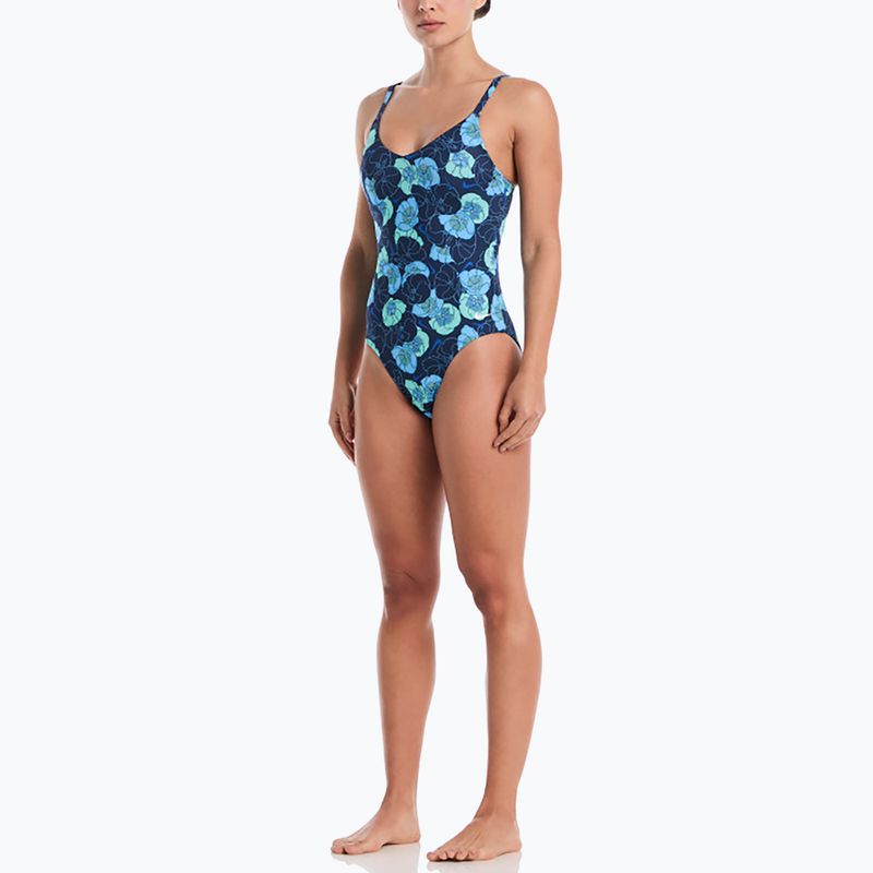 Dámské jednodílné plavky Nike Poppy Print V-Neck midnight navy 2