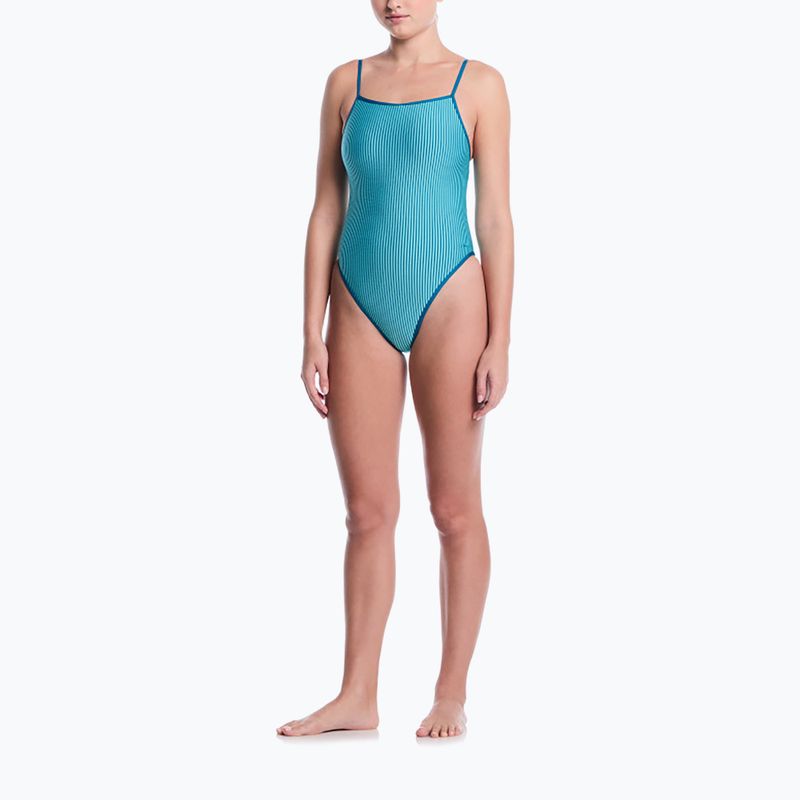 Dámské jednodílné plavky Nike Ocean Bound Ripple Texture Square Neck bleached turquoise 2