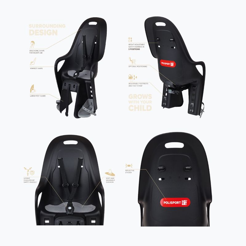 Dětská sedačka na kolo Polisport Koari Mik HD black/grey 6