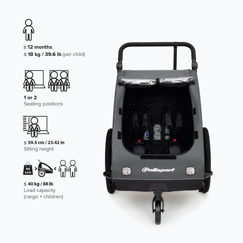 Přívěsný vozík za kolo Polisport Kids Trailer&Stroller black/grey 7