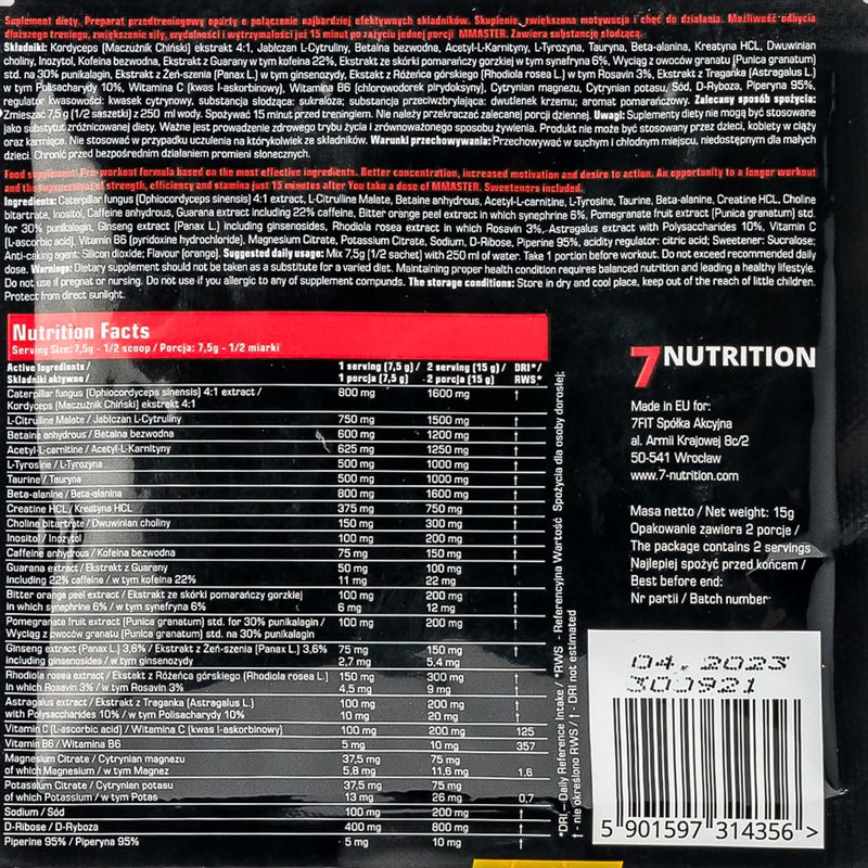 Předtréninkový přípravek 7Nutrition MMASTER 15g sáček pomeranč 7Nu000321 2
