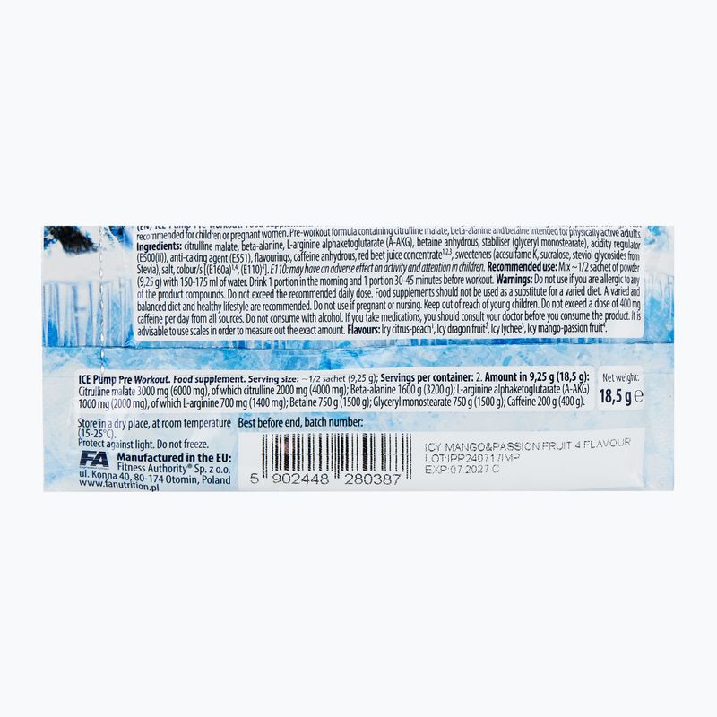 Předtréninkový přípravek Fitness Authority Fa Ice Pump Pre Workout 18,5 g icy mango/passion fruit 2