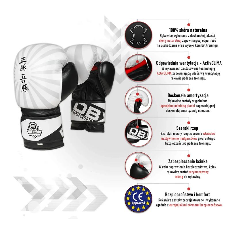 Boxerské rukavice Bushido "Japan" Sparingové bílé B-2v8-12 oz 16