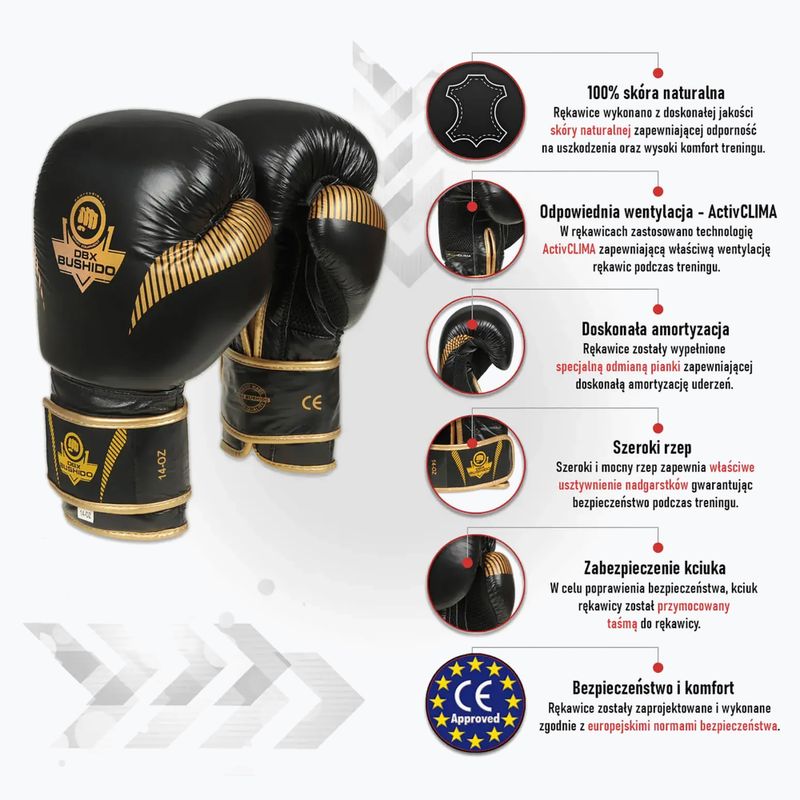 Boxerské rukavice Bushido vyrobené z přírodní kůže černé B-2v13-10oz 15