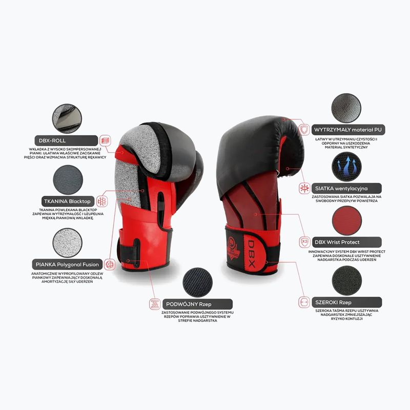 Boxerské rukavice  DBX BUSHIDO "Hammer - Red" Muay Thai czarne/czerwone 15