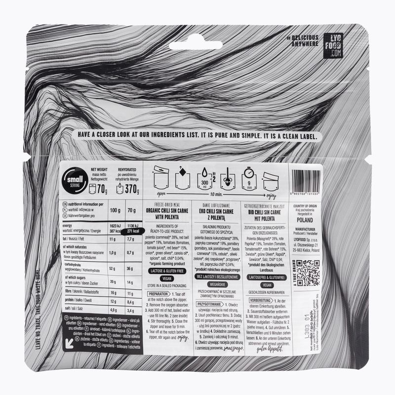 Lyofylizované jídlo LYOFOOD EKO Chilli sin carne s polentou LF-7494 2